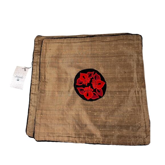 Ananda Bronze Pillowcases Silk Asian Motif Home Decor Euro Sham Covers Set of 2 - Picture 1 of 7